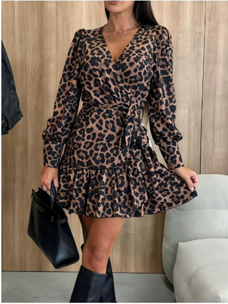 Summer Clothing Zara - Women's Leopard Printed Dresses V-Neck Lace