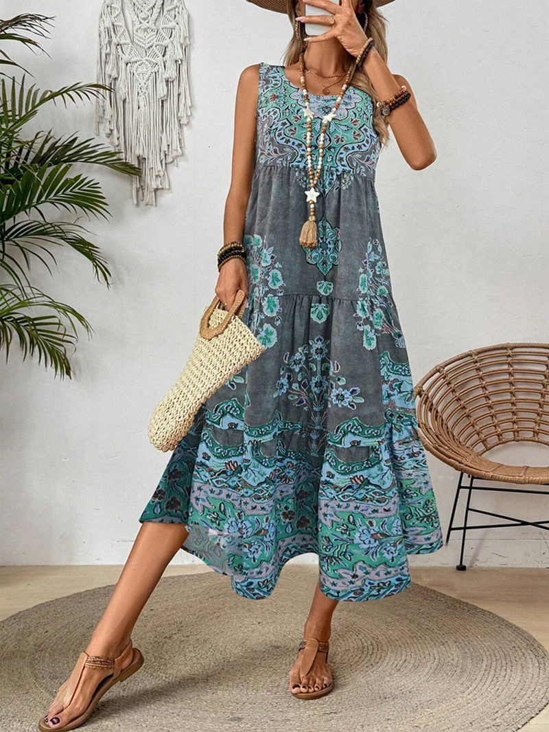 Summer Clothing Zara - Summer print crew-neck sleeveless dress for
