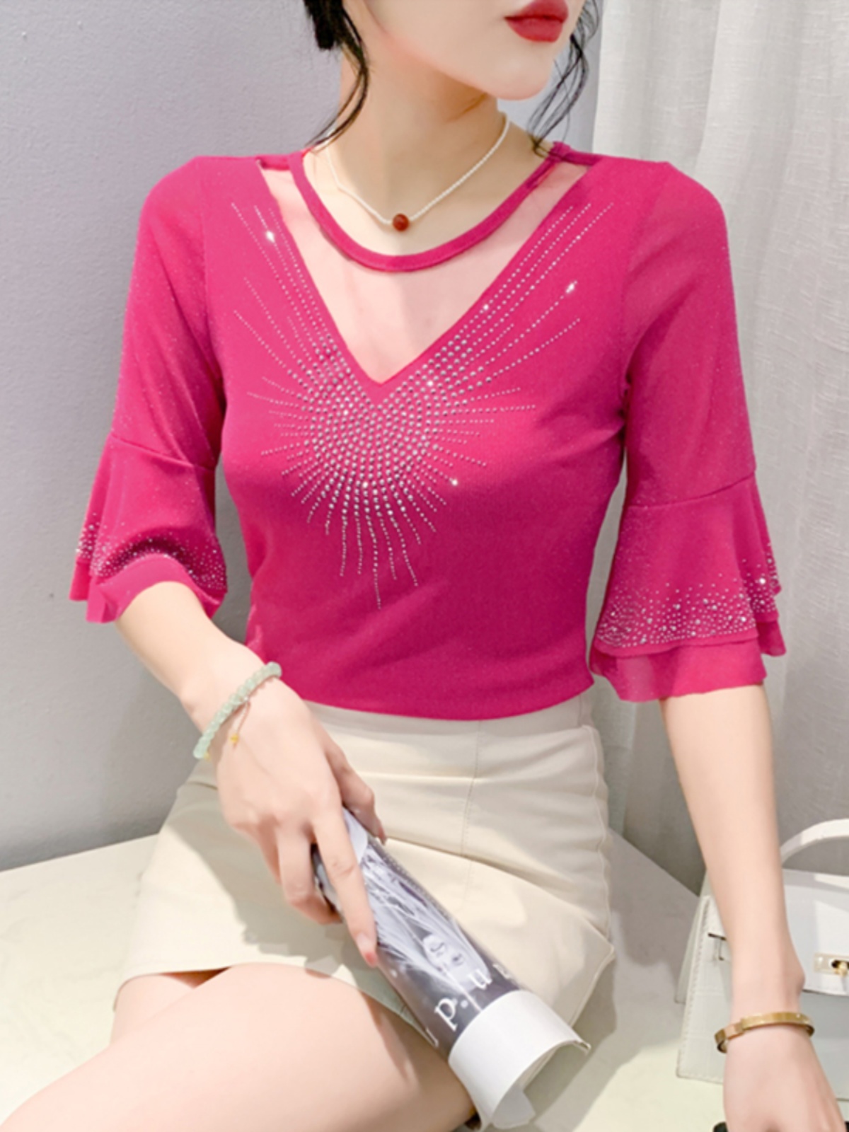 Summer Clothing Old Money - Sexy Hollow out Mesh Seven Quarter