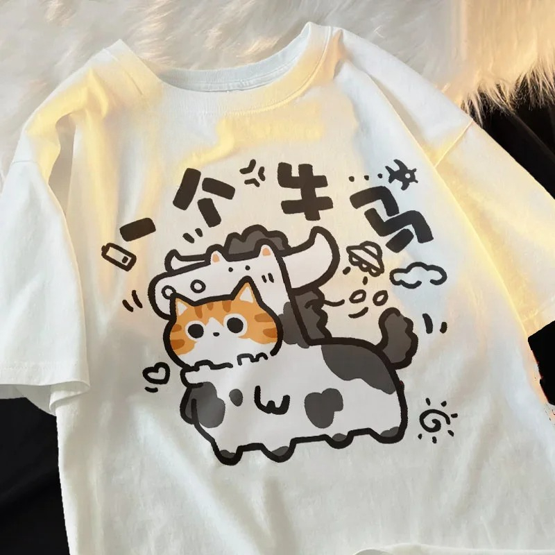 Summer Clothing Trends For Women 2026 - Funny Text Cartoon Print Short Sleeved