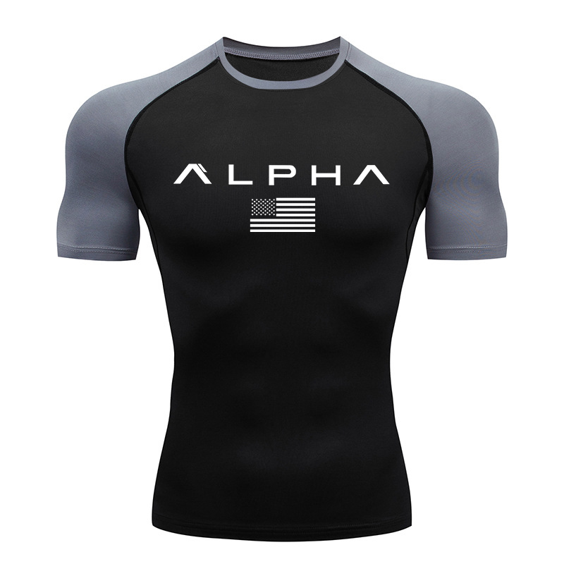 Summer Gym Clothing - American Flag Print Short Sleeve Compression