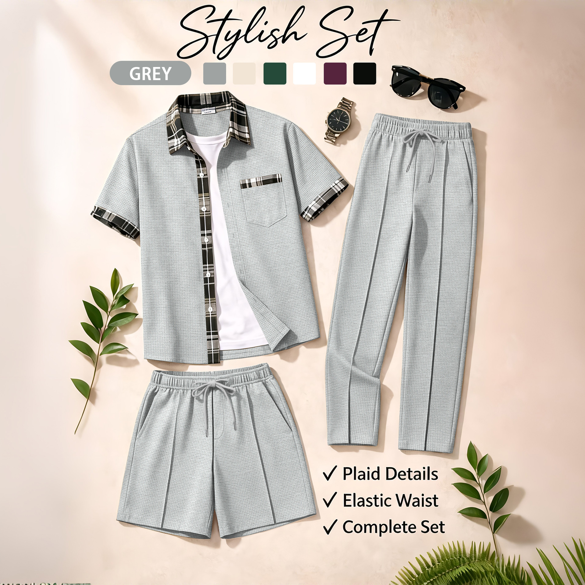 Summer Clothing Sets - Men's 3 Piece Waffle Knit Tracksuit
