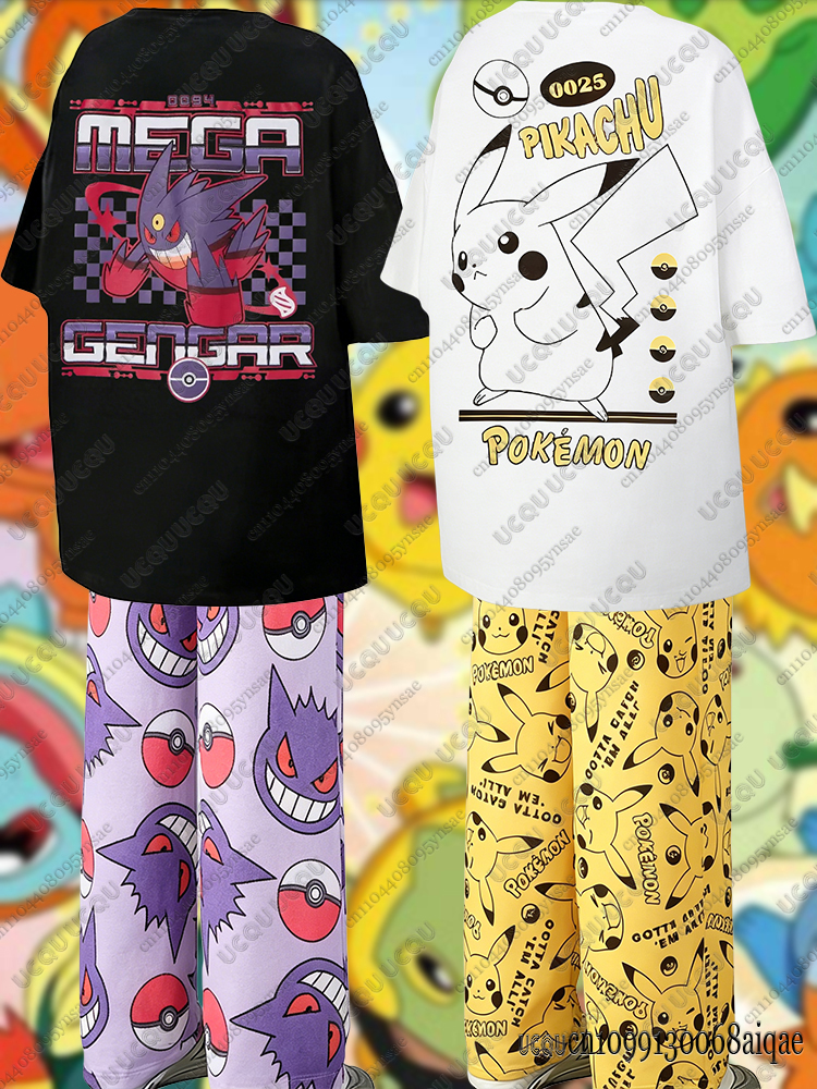 Summer Clothing Cartoon - 2026 Anime Pikachu&Gengar Summer Tshirts+Pajamas Pants