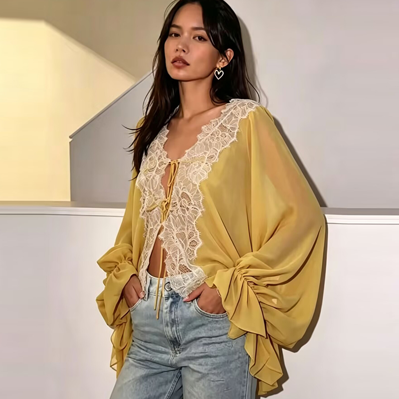 Lace Women's Shirts Blouse Sum - Summer Clothing For Teens บทวิจารณ์และราคา