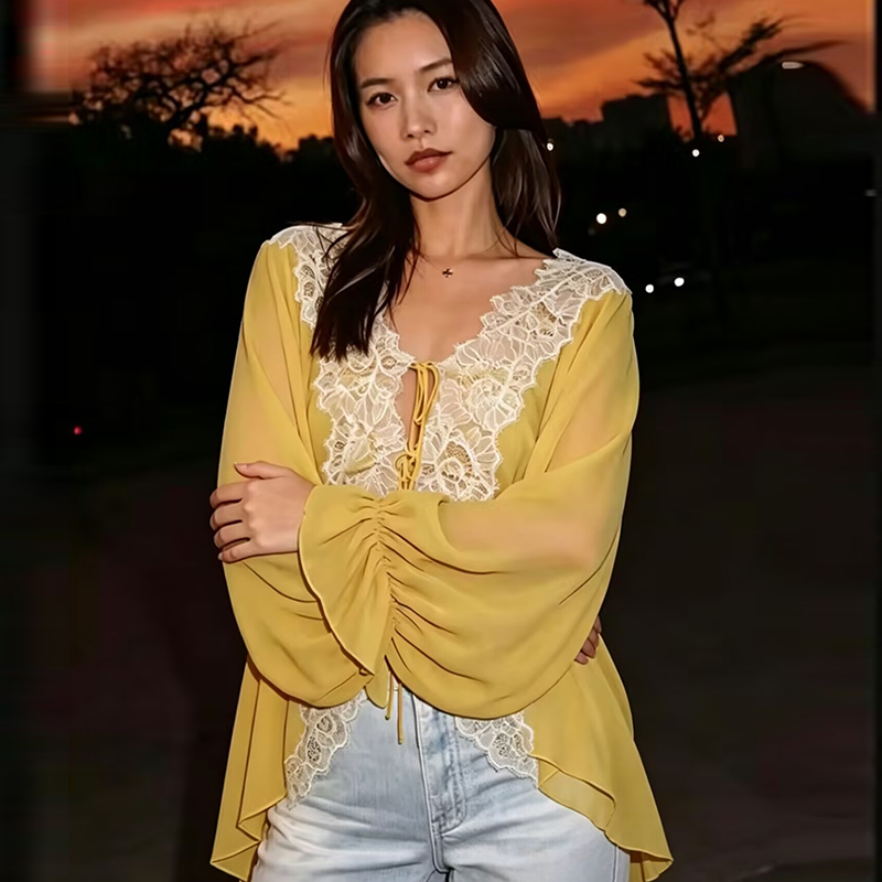 Lace Women's Shirts Blouse Sum - Summer Clothing For Teens บทวิจารณ์และราคา