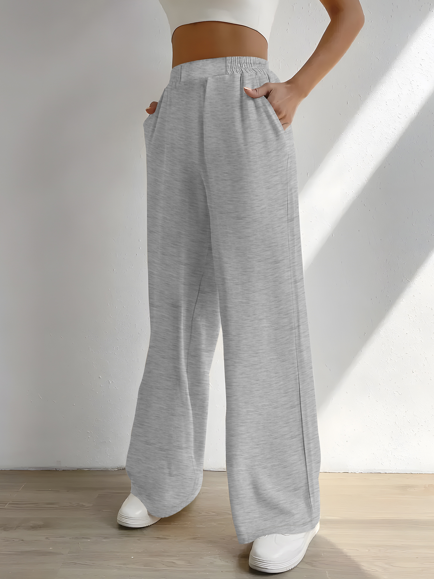Ruched Elastic High Waist Drap - Palazzo Pant Wide บทวิจารณ์และราคา