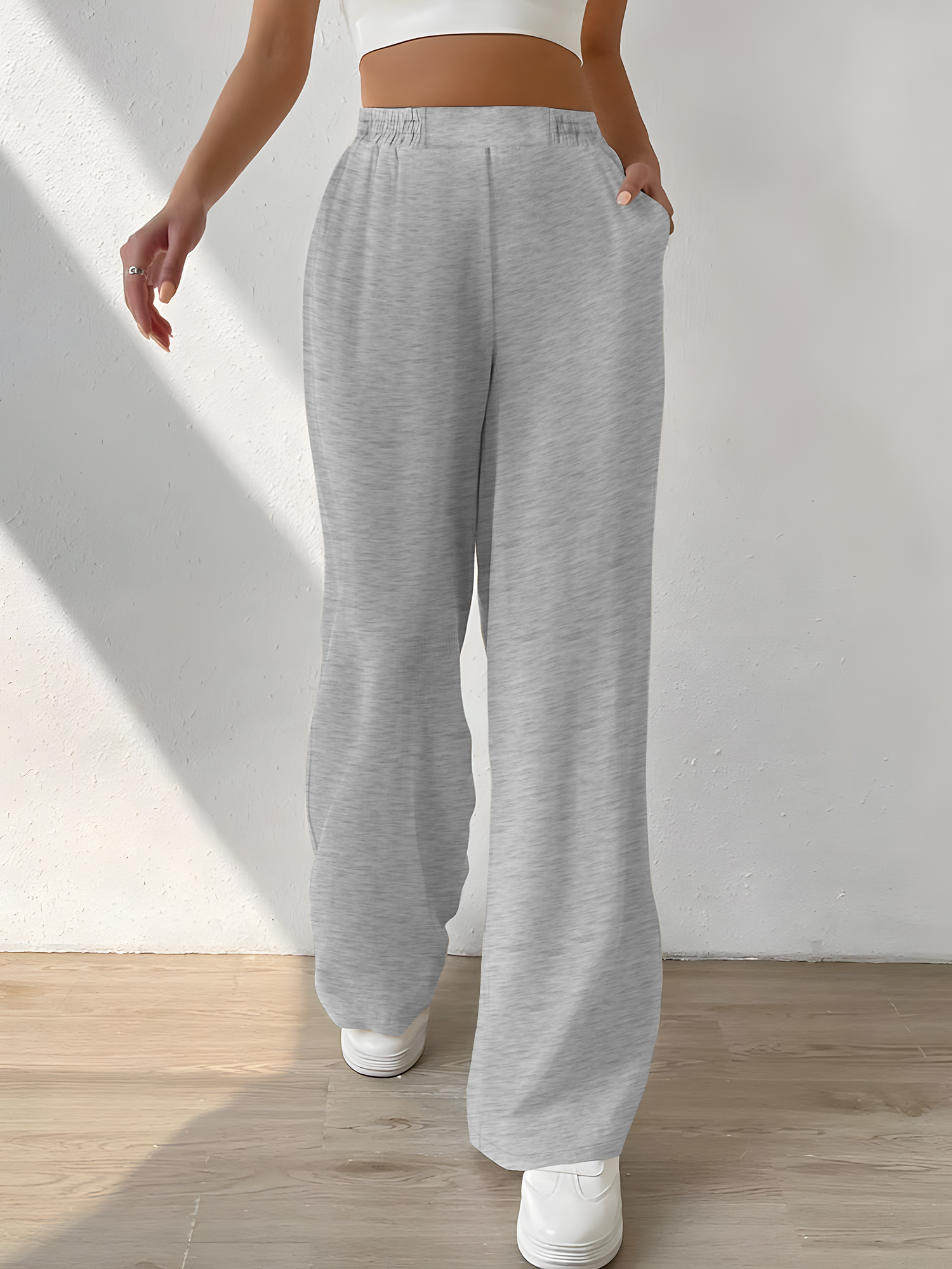Ruched Elastic High Waist Drap - Palazzo Pant Wide บทวิจารณ์และราคา