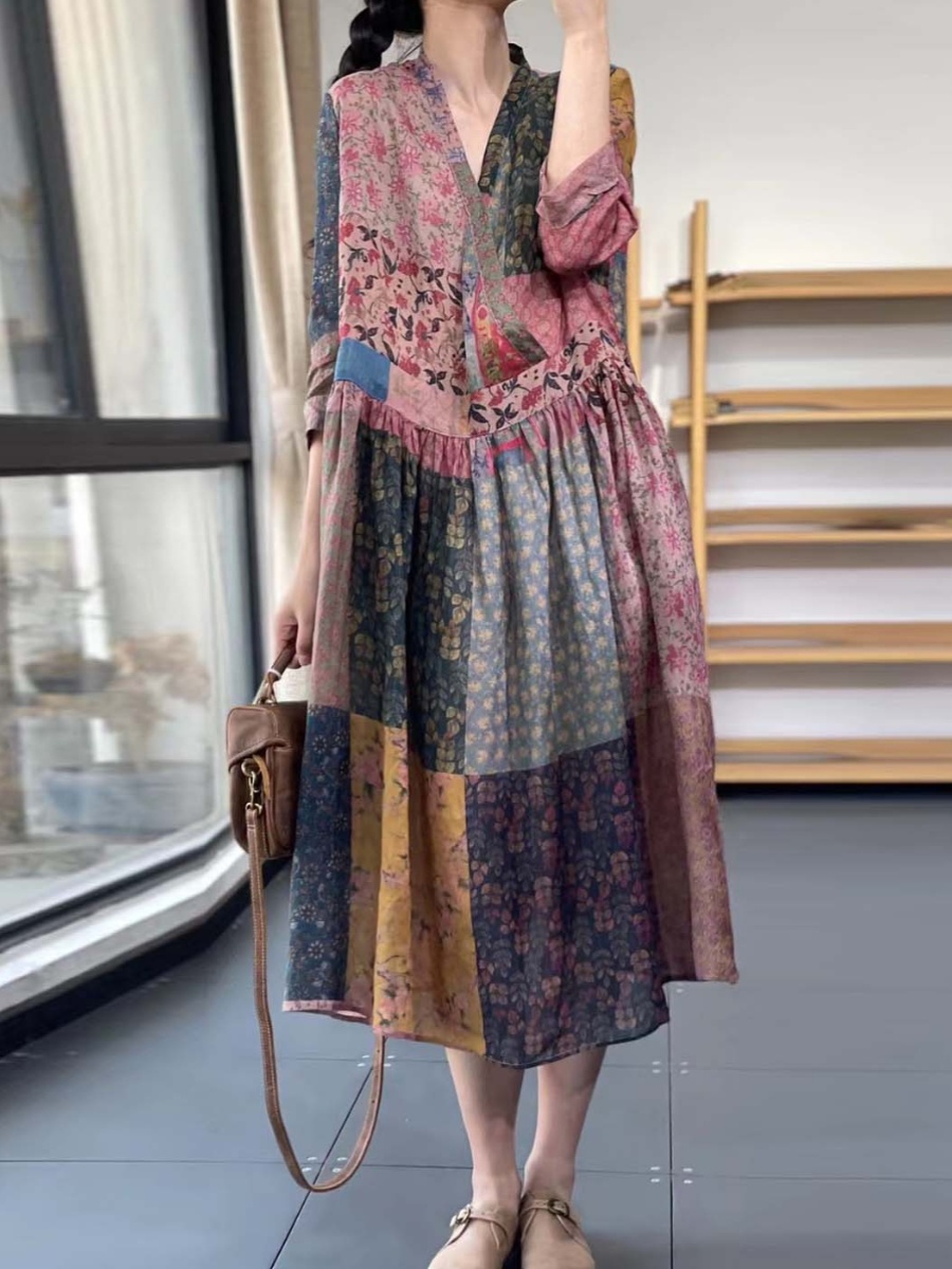 Elegant Loose V-Neck Printed E - Summer Line Clothing Brand บทวิจารณ์และราคา