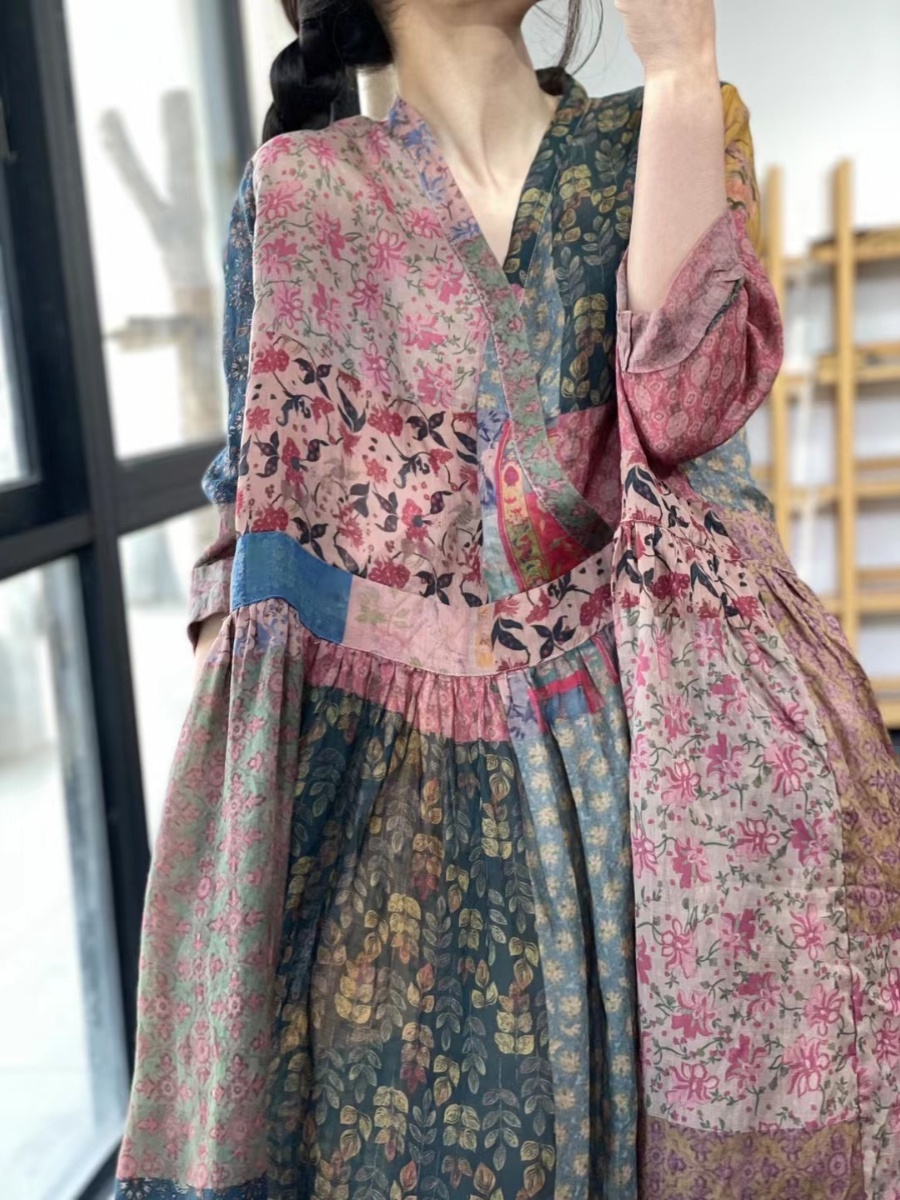 Elegant Loose V-Neck Printed E - Summer Line Clothing Brand บทวิจารณ์และราคา