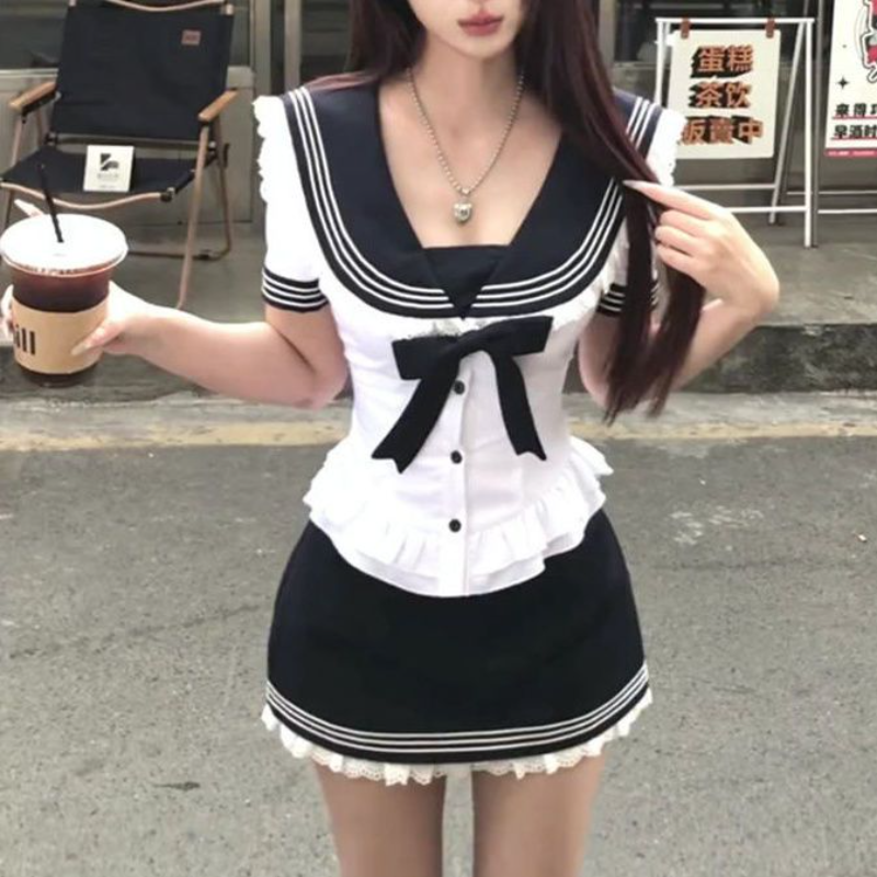 Deeptown Sweet Bow Sailor Coll - Summer Clothing For Teens บทวิจารณ์และราคา
