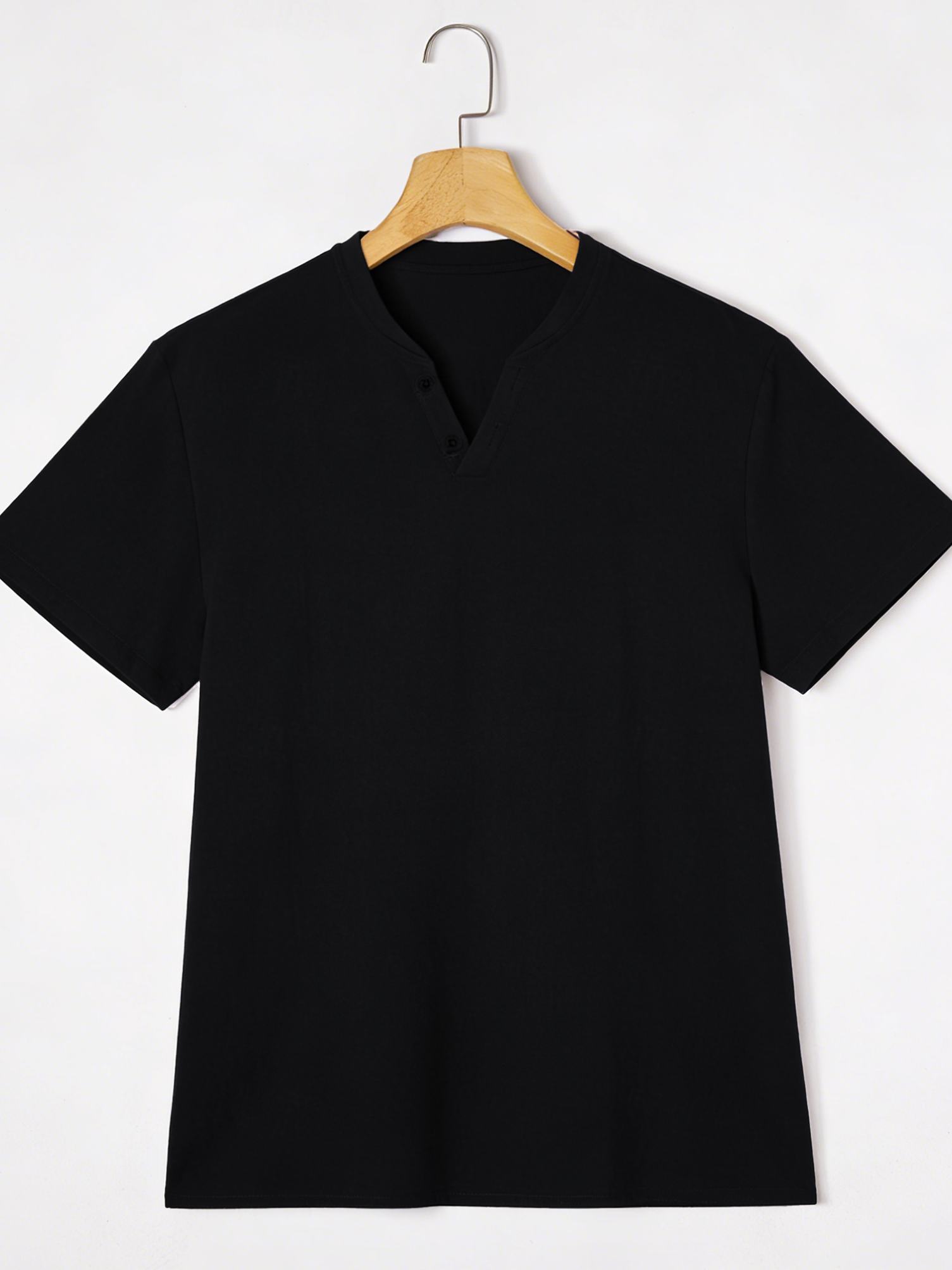 Elegant Black Henley Short-Sle - Summer Clothing Line บทวิจารณ์และราคา