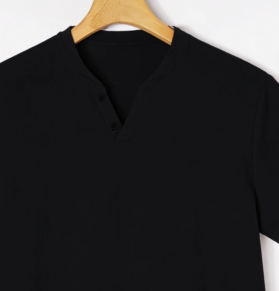 Elegant Black Henley Short-Sle - Summer Clothing Line บทวิจารณ์และราคา