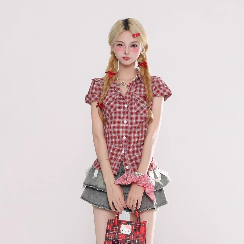 Harajuku Vintage Gothic Plaid  - Summer Goth Clothing บทวิจารณ์และราคา
