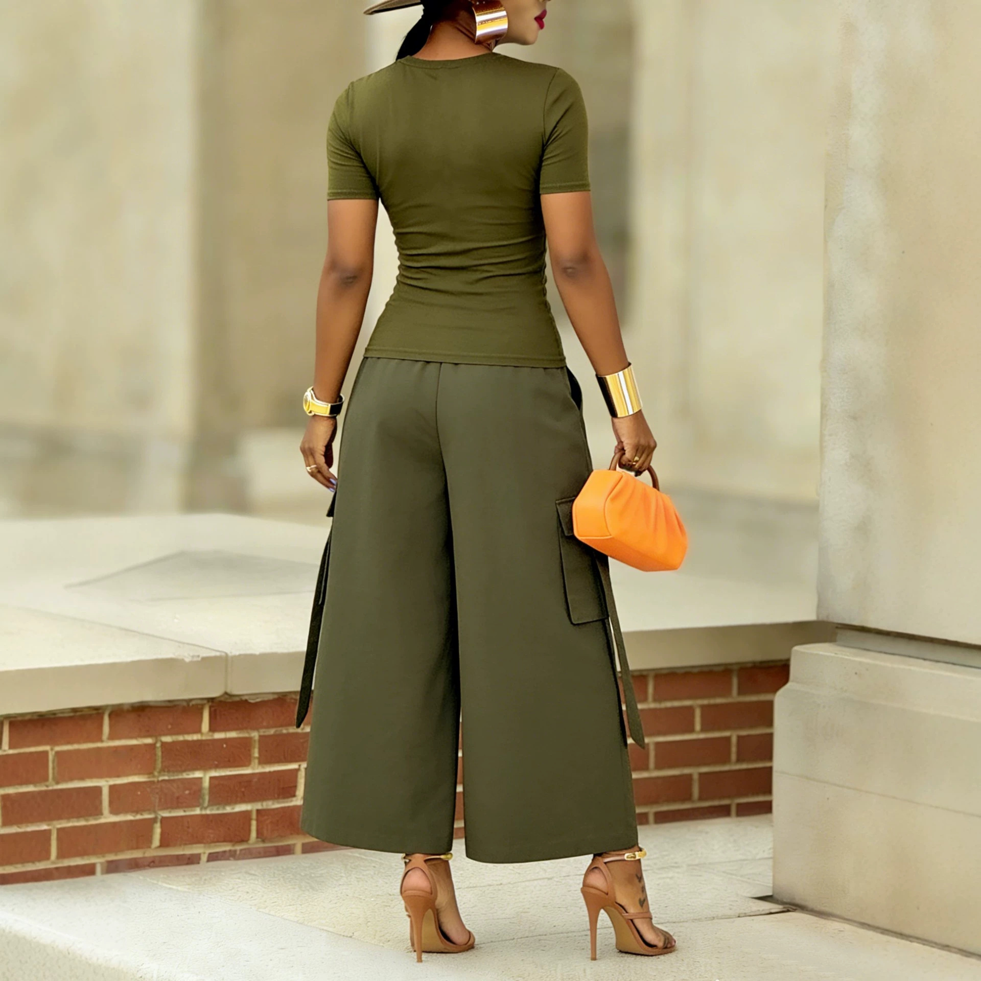 High Waist Cargo Wide Leg Crop - Palazzo Pant Wide บทวิจารณ์และราคา