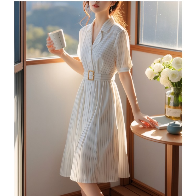 High Waist Stripe Dress Slimmi - Summer Line Clothing Brand บทวิจารณ์และราคา