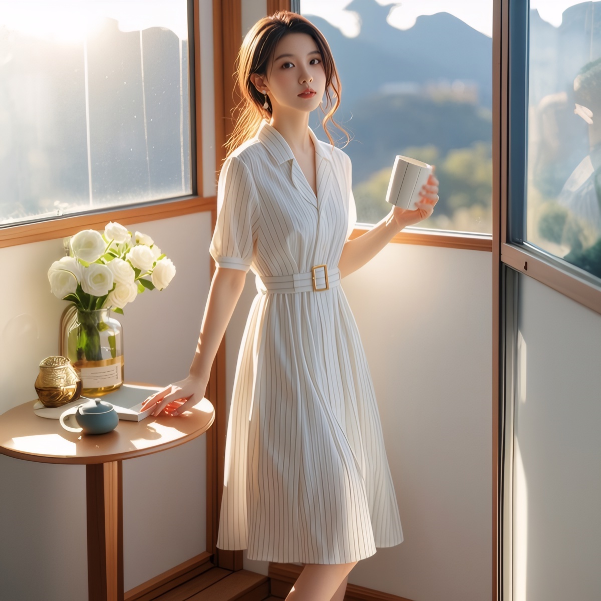 High Waist Stripe Dress Slimmi - Summer Line Clothing Brand บทวิจารณ์และราคา