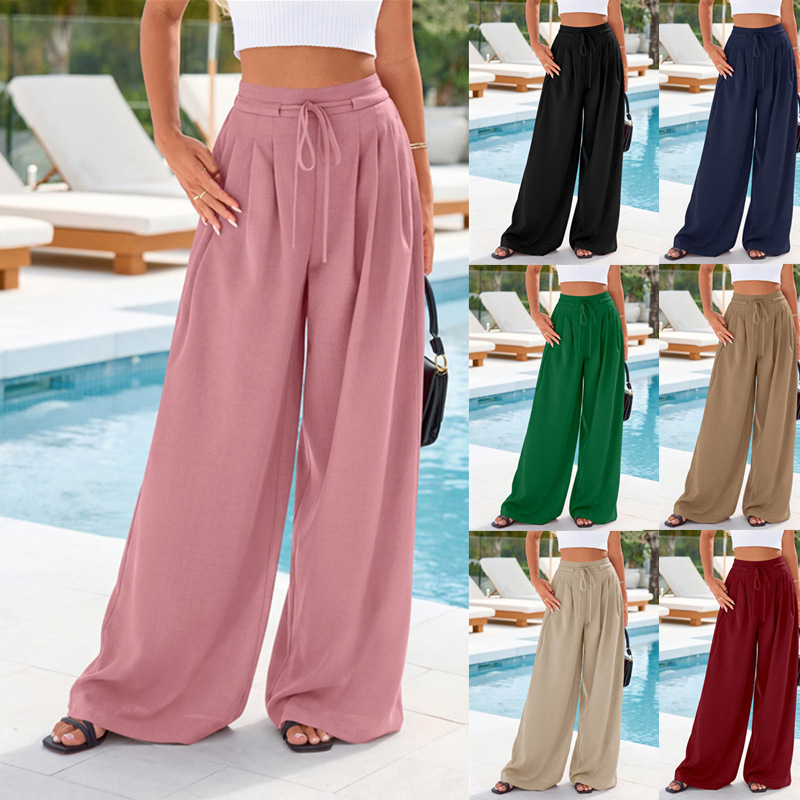 Women High Waist Drawstring Wi - Palazzo Pant Wide บทวิจารณ์และราคา