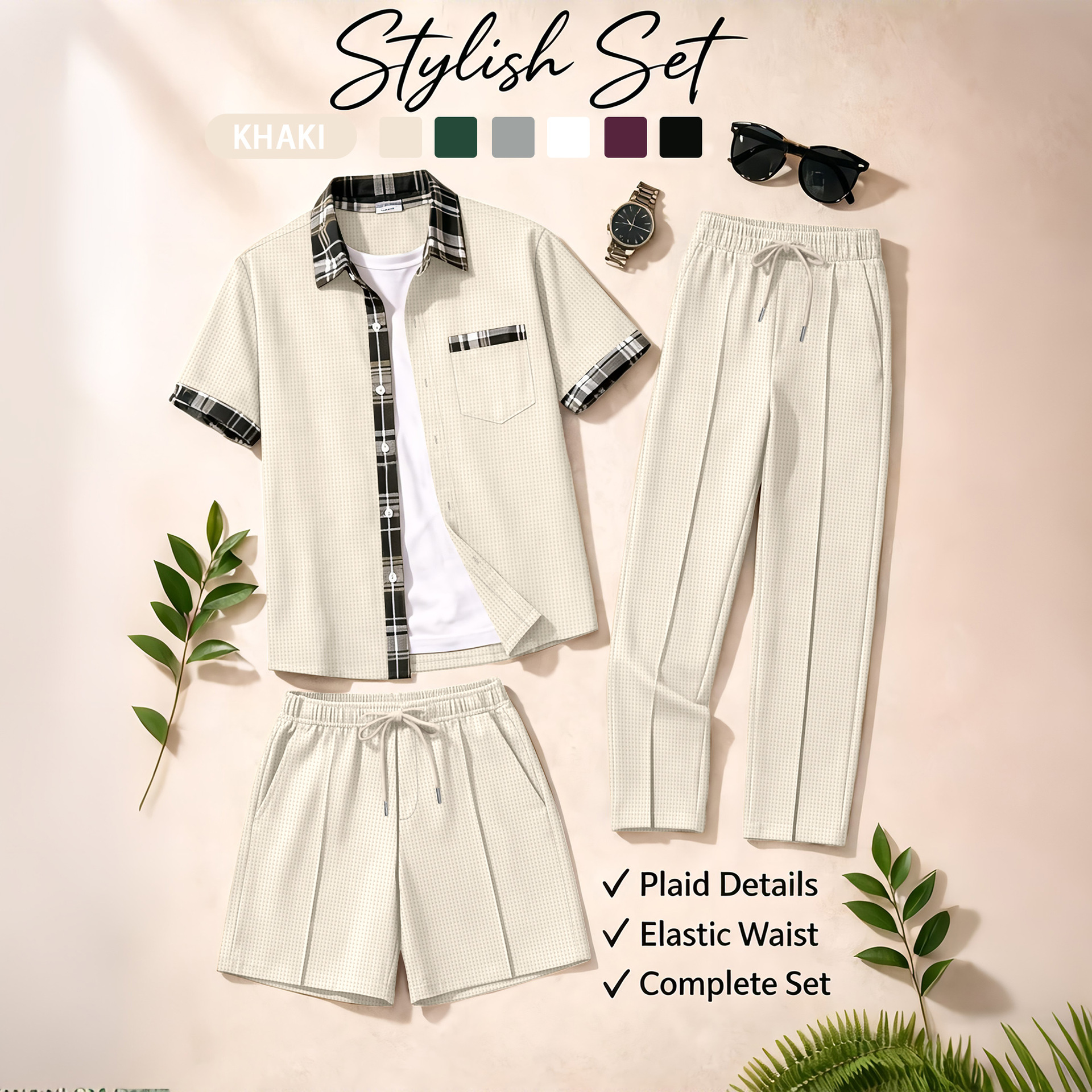 Men's 3 Piece Waffle Knit Trac - Summer Clothing Sets บทวิจารณ์และราคา