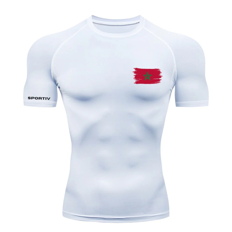 Flag Print Short Sleeve Compre - Summer Gym Clothing บทวิจารณ์และราคา