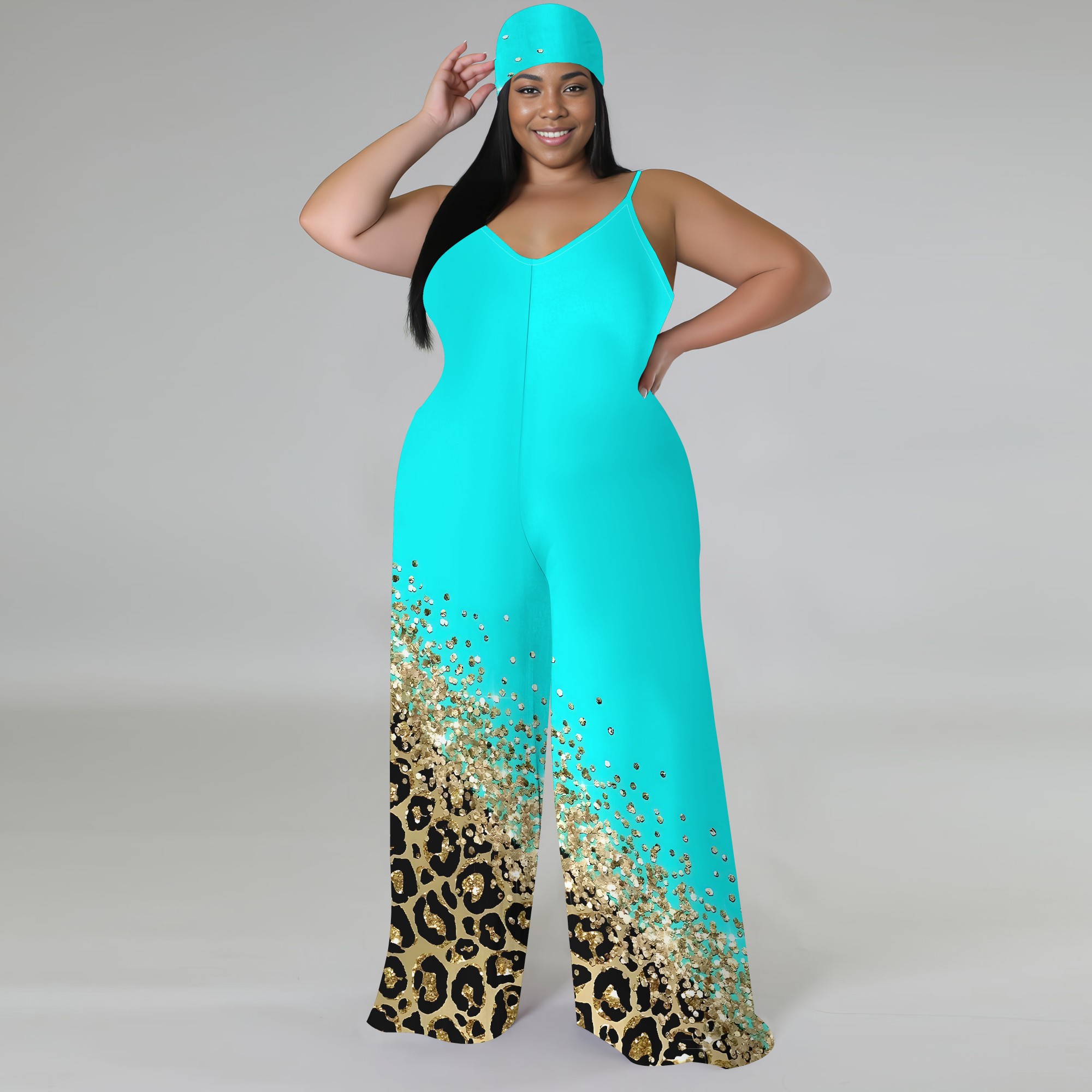 Plus Size Printed Jumpsuit - S - Palazzo Pant Wide บทวิจารณ์และราคา