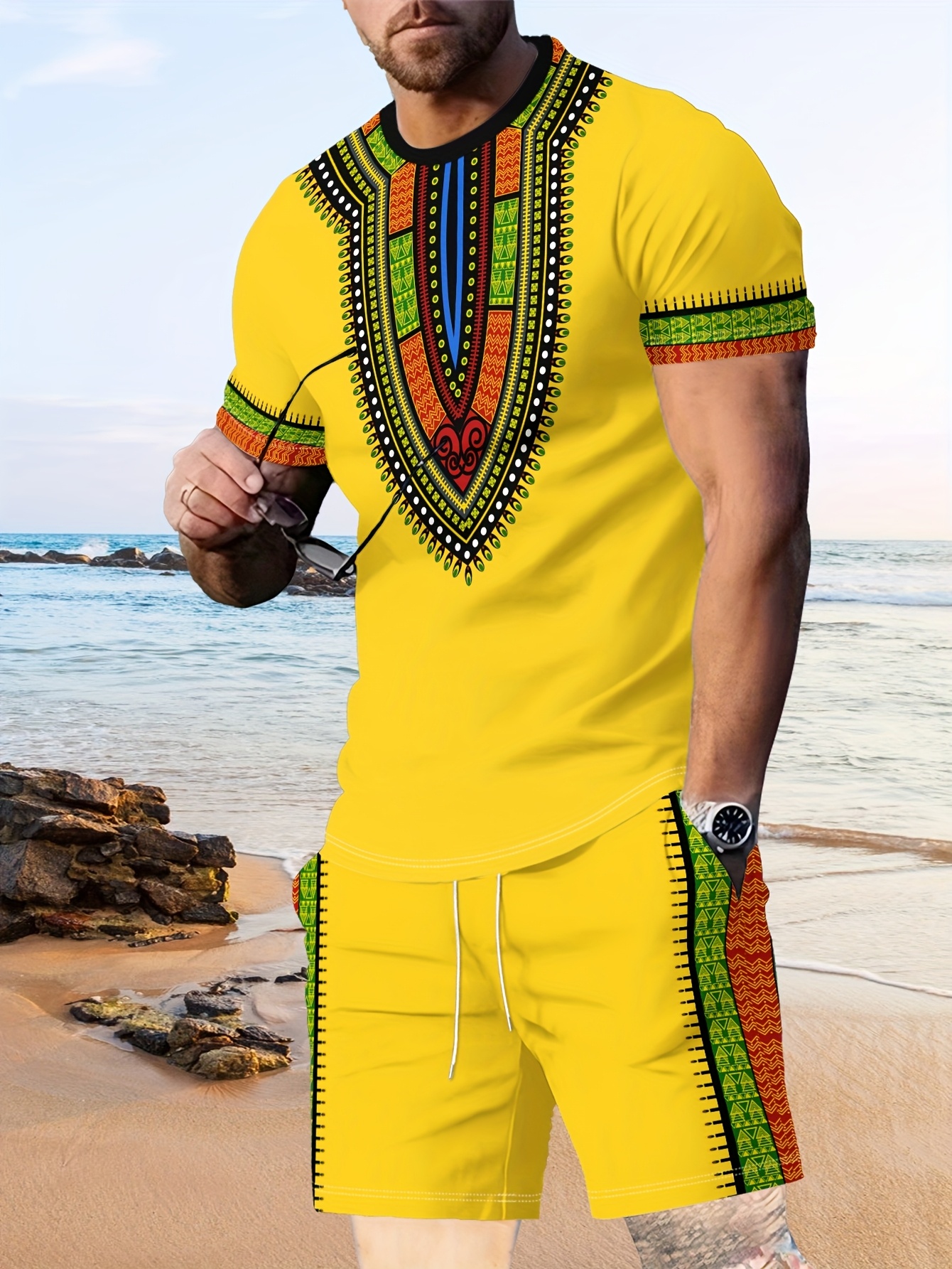 New Men's Suits African Dashik - Summer Knit Clothing บทวิจารณ์และราคา