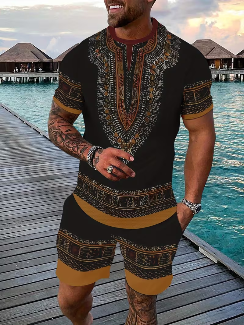 New Men's Suits African Dashik - Summer Knit Clothing บทวิจารณ์และราคา