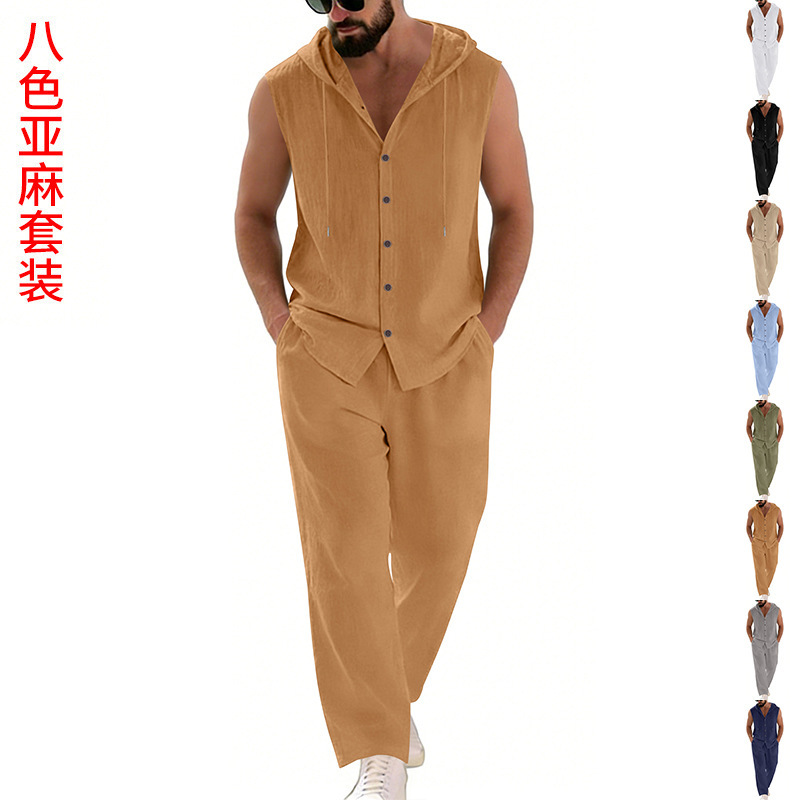 Men's Casual Linen Suit Hooded - Summer Clothing Sets บทวิจารณ์และราคา
