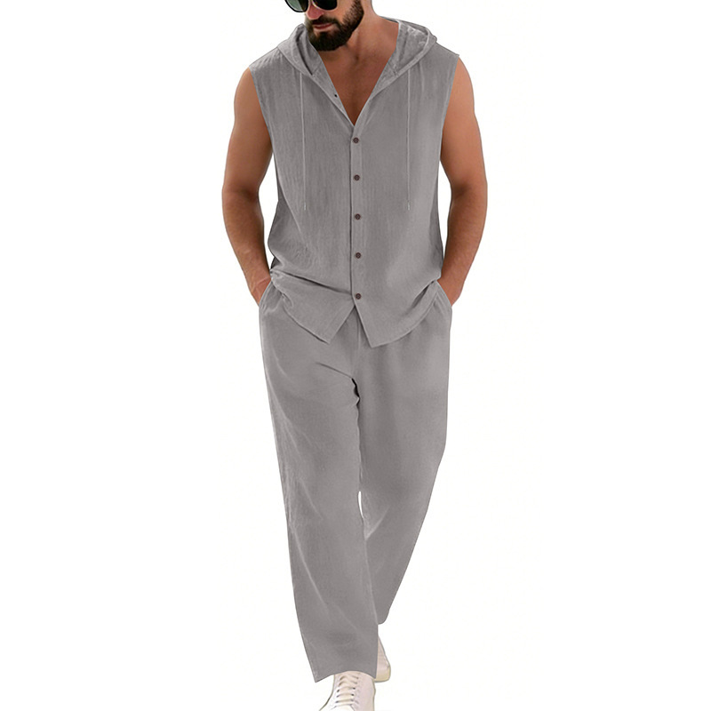 Men's Casual Linen Suit Hooded - Summer Clothing Sets บทวิจารณ์และราคา