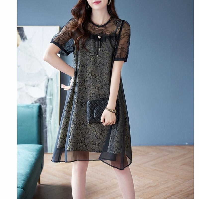 Fashion O-Neck Printed Spliced - Summer Gauze Clothing บทวิจารณ์และราคา