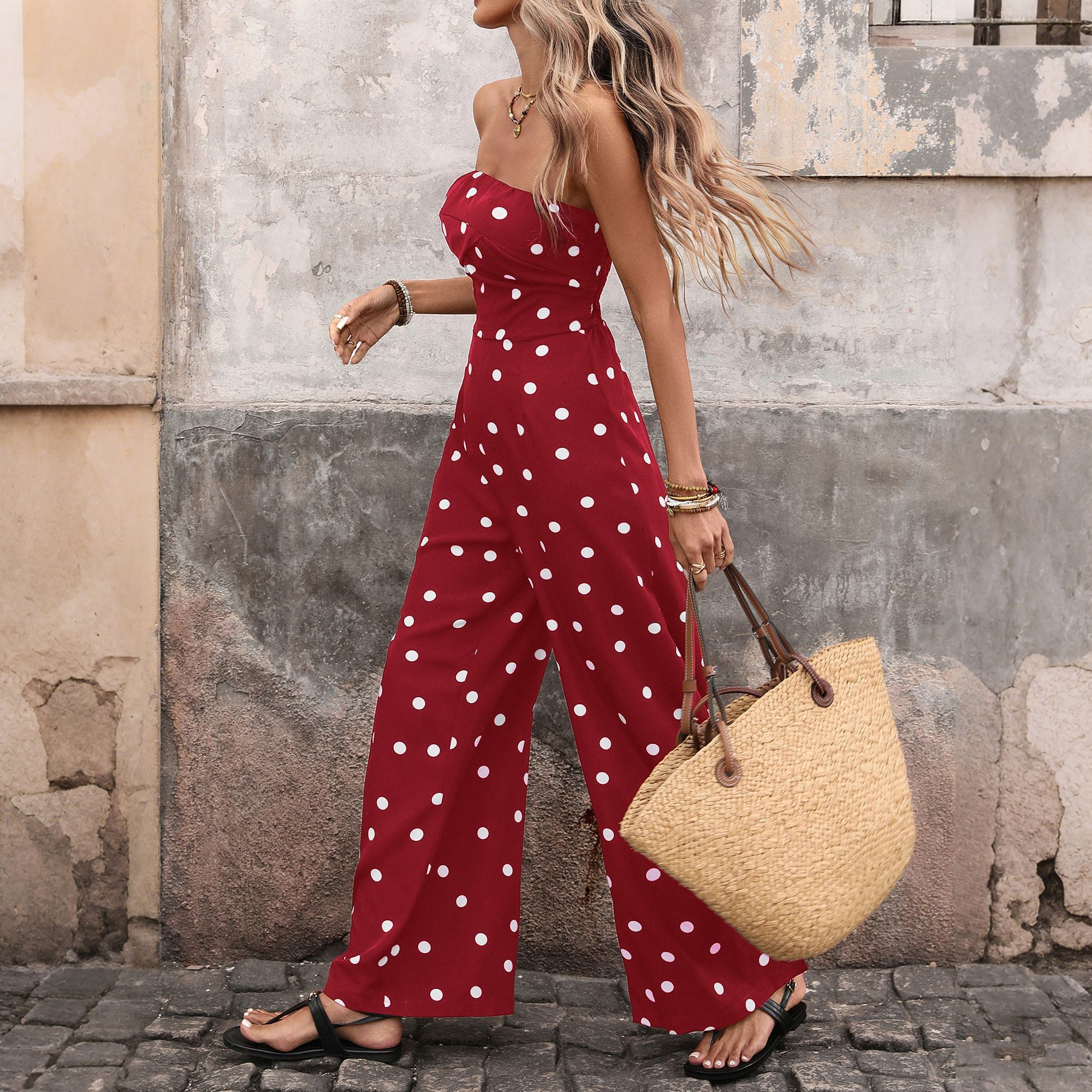 Women's Polka Dot Strapless Tu - Palazzo Pant Wide บทวิจารณ์และราคา