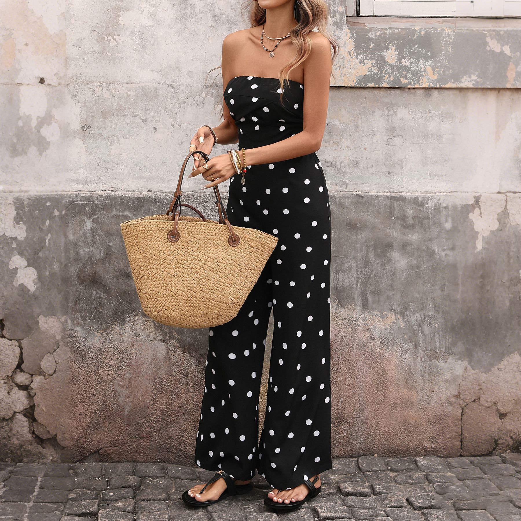 Women's Polka Dot Strapless Tu - Palazzo Pant Wide บทวิจารณ์และราคา