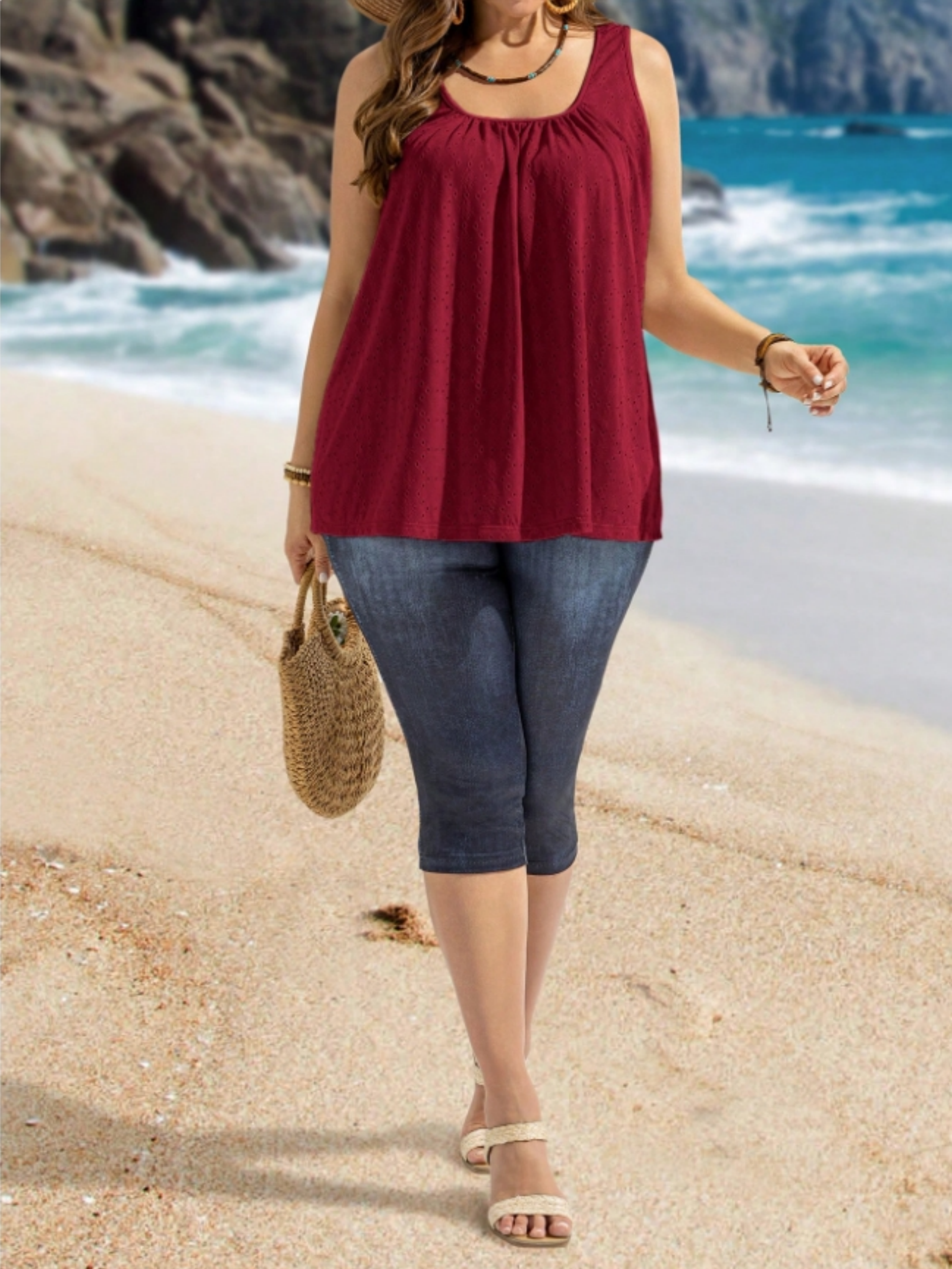 Plus Size Women's Eyelet Embro - Summer Upf Clothing บทวิจารณ์และราคา