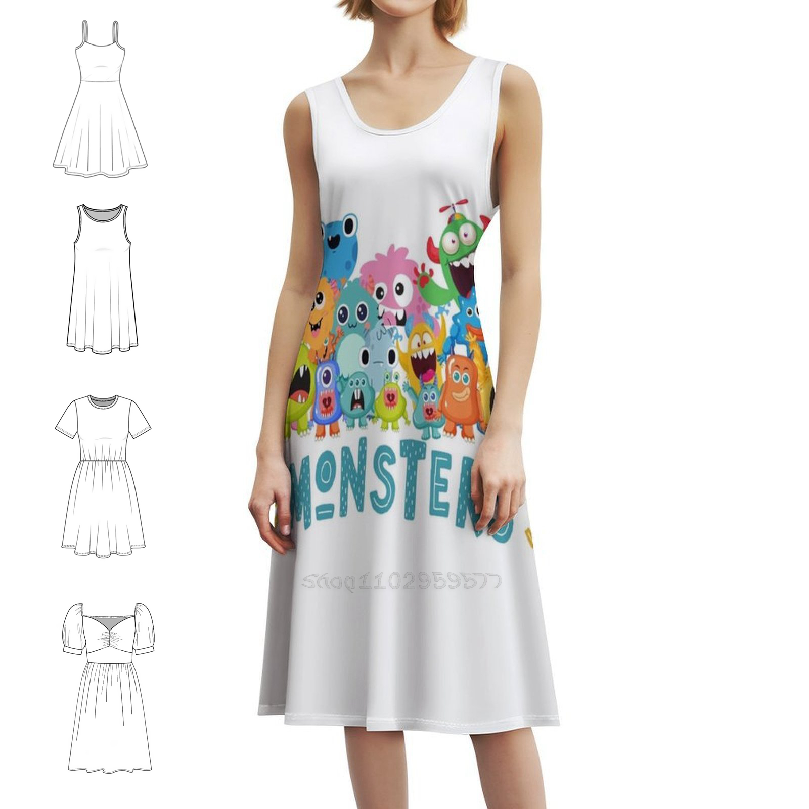 Monster Sweetheart Neckline Dr - Summer Clothing Cartoon บทวิจารณ์และราคา