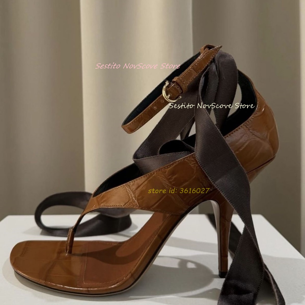 Brown Open Toe Lace Up Sandals - Summer Clothing Dress บทวิจารณ์และราคา